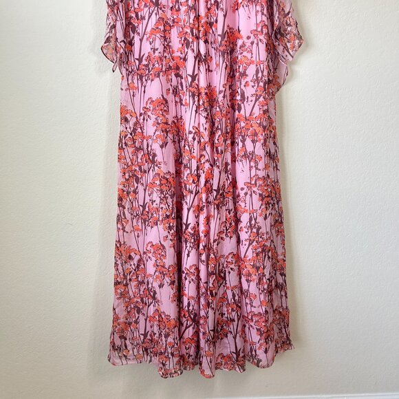 Flor Et Al Jumpsuit Womens 0 Pink Floral Print Silk Tie Sleeve Wide Leg Formal - Picture 4 of 9